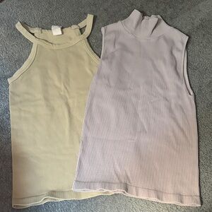 Nikibiki Ribbed Tank Duo in Pale Green & Light Lavender